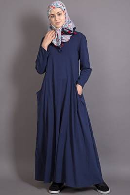 nazneen navy blue jersey plain abaya 1