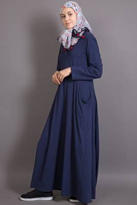nazneen navy blue jersey plain abaya 2