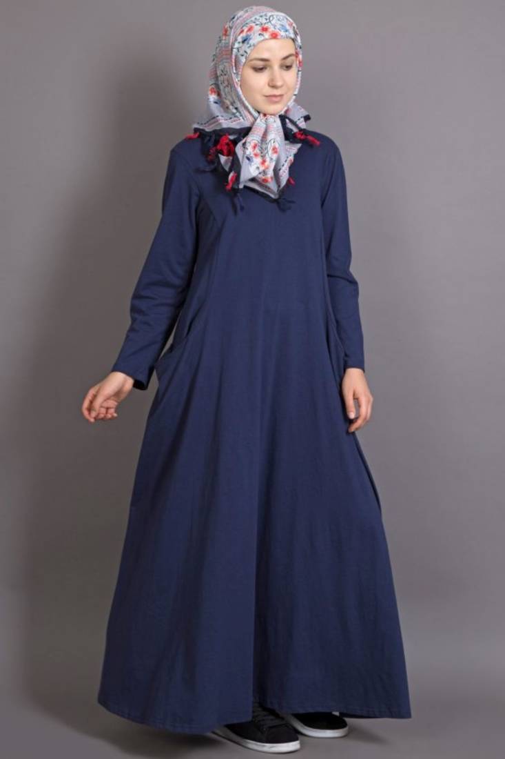 nazneen navy blue jersey plain abaya