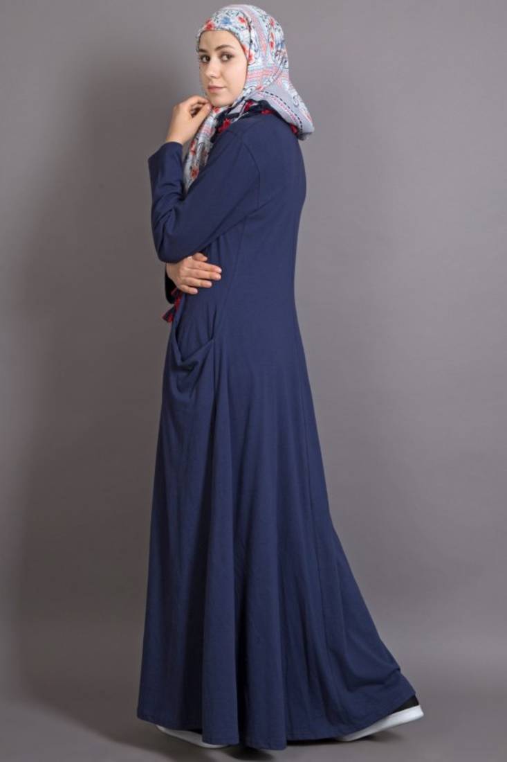 nazneen navy blue jersey plain abaya