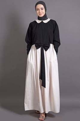 Black And Cream Cotton Embroidered Party Islamic Abaya 1