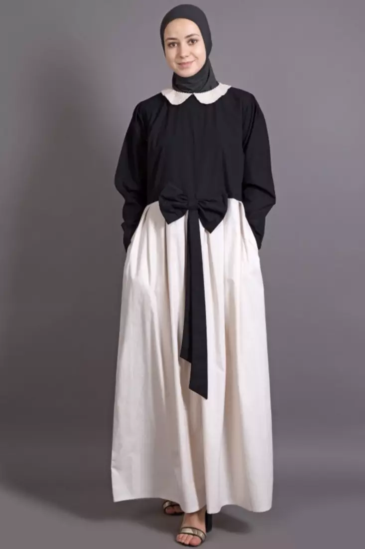 Black And Cream Cotton Embroidered Party Islamic Abaya
