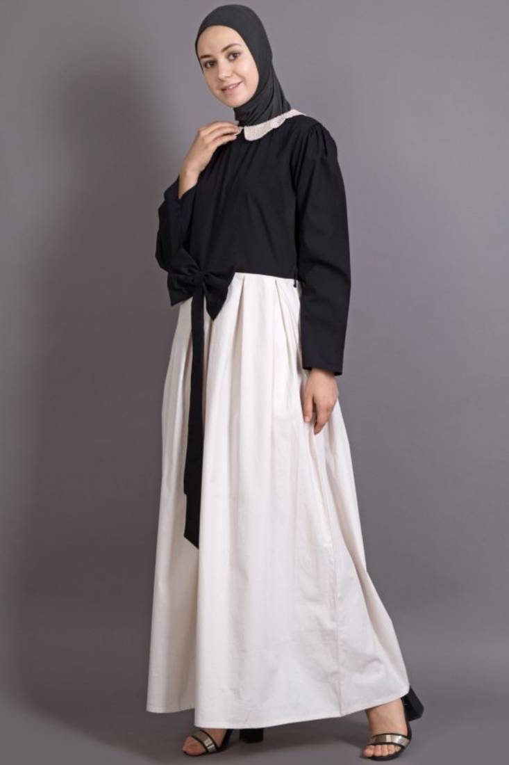 Black And Cream Cotton Embroidered Party Islamic Abaya