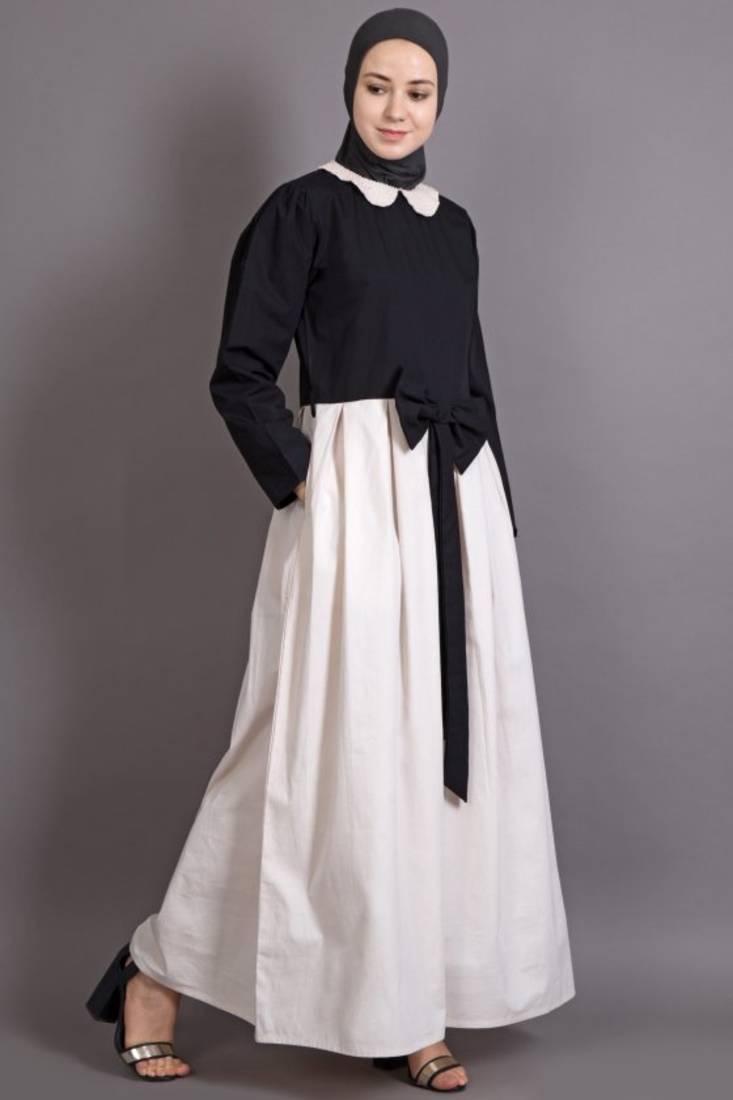 Black And Cream Cotton Embroidered Party Islamic Abaya