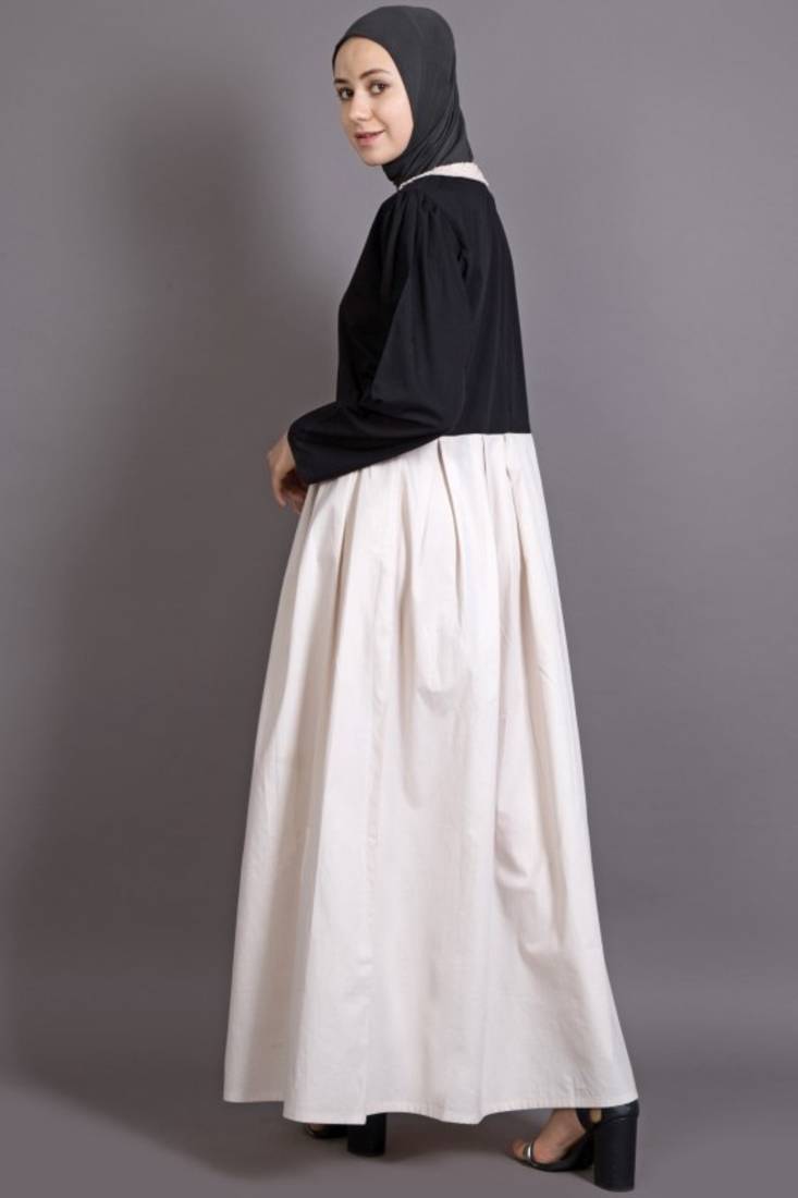 Black And Cream Cotton Embroidered Party Islamic Abaya