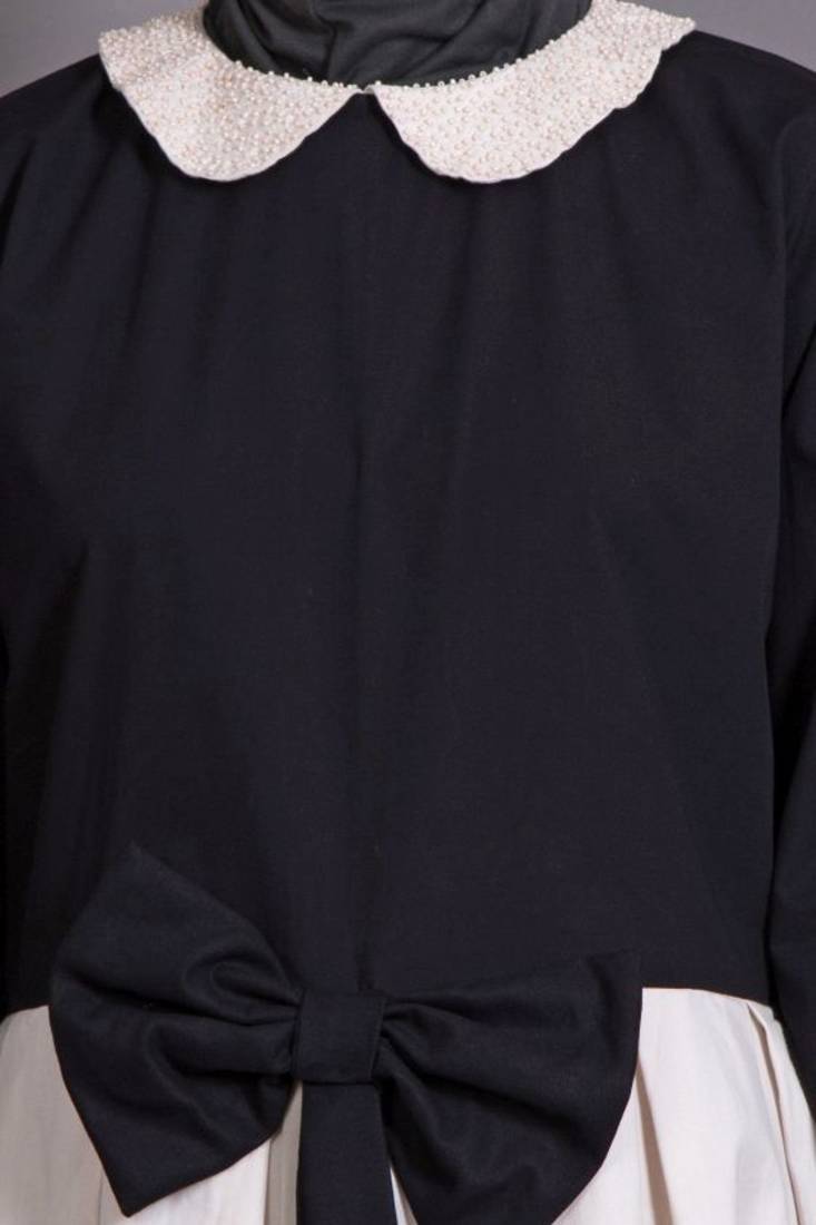 Black And Cream Cotton Embroidered Party Islamic Abaya