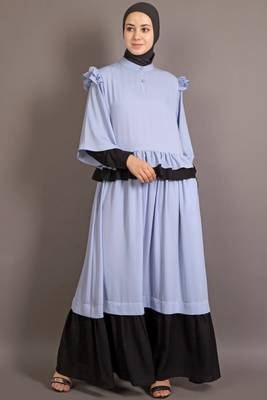 Black And Blue Poly Crepe Plain Casual Islamic Abaya 1