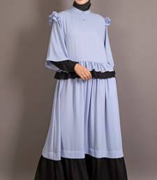 Black And Blue Poly Crepe Plain Casual Islamic Abaya