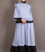 Black And Blue Poly Crepe Plain Casual Islamic Abaya