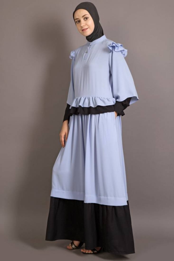 Black And Blue Poly Crepe Plain Casual Islamic Abaya