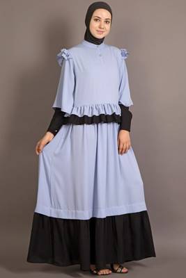 Black And Blue Poly Crepe Plain Casual Islamic Abaya 3