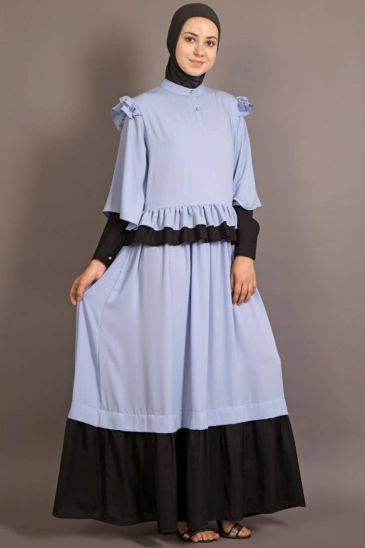 Black And Blue Poly Crepe Plain Casual Islamic Abaya