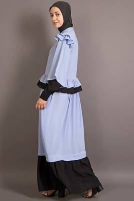 Black And Blue Poly Crepe Plain Casual Islamic Abaya 4