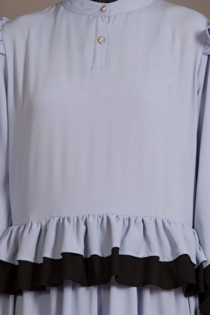 Black And Blue Poly Crepe Plain Casual Islamic Abaya