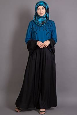 Black Viscose Embroidered Party Islamic Abaya 1