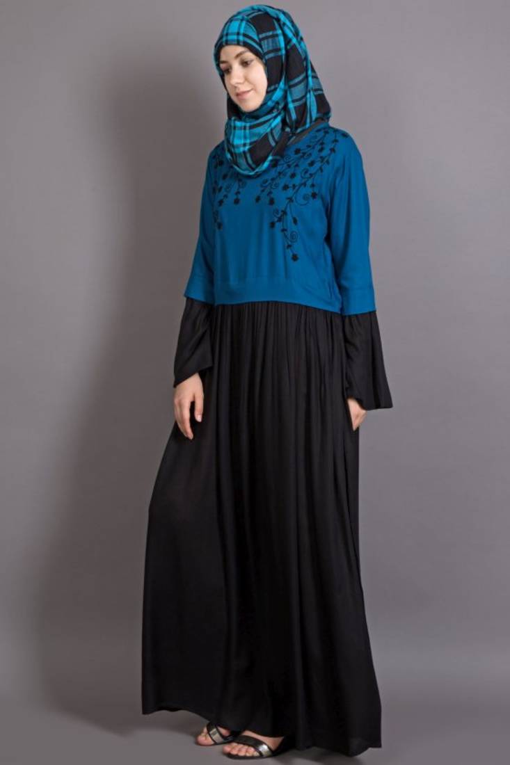 Black Viscose Embroidered Party Islamic Abaya