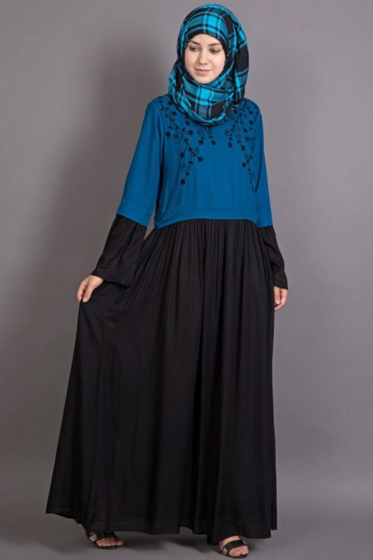 Black Viscose Embroidered Party Islamic Abaya