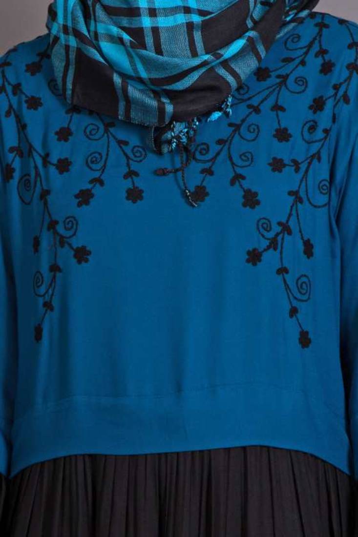 Black Viscose Embroidered Party Islamic Abaya