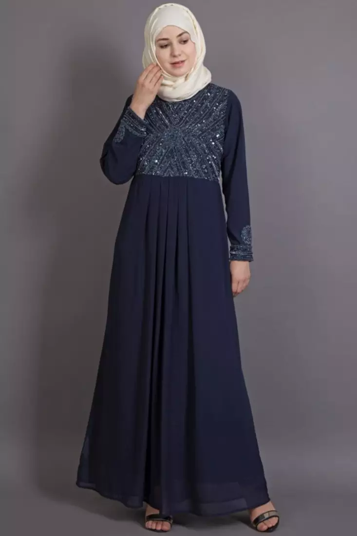 Blue Poly Georgette Plain Party Islamic Abaya