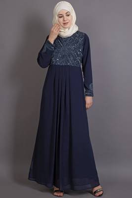 Navy Blue Blue Poly Georgette Glittering Islamic Eid Party Abaya 1
