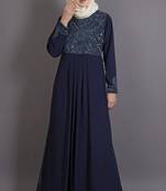 Navy Blue Blue Poly Georgette Glittering Islamic Eid Party Abaya