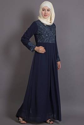 Navy Blue Blue Poly Georgette Glittering Islamic Eid Party Abaya 3