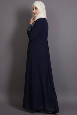 Navy Blue Blue Poly Georgette Glittering Islamic Eid Party Abaya 4