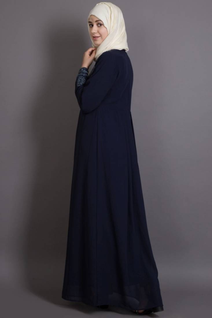 Navy Blue Blue Poly Georgette Glittering Islamic Eid Party Abaya