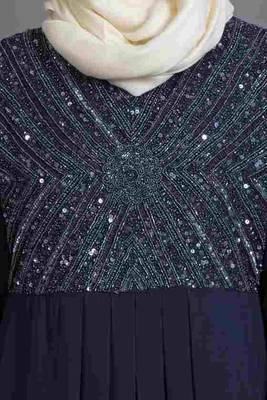 Navy Blue Blue Poly Georgette Glittering Islamic Eid Party Abaya 5