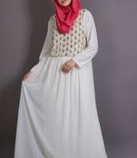 Off White Poly Georgette Plain Islamic EID Party  Abaya