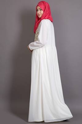 Off White Poly Georgette Plain Islamic EID Party  Abaya 4
