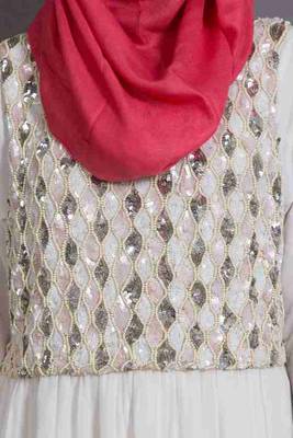 Off White Poly Georgette Plain Islamic EID Party  Abaya 5