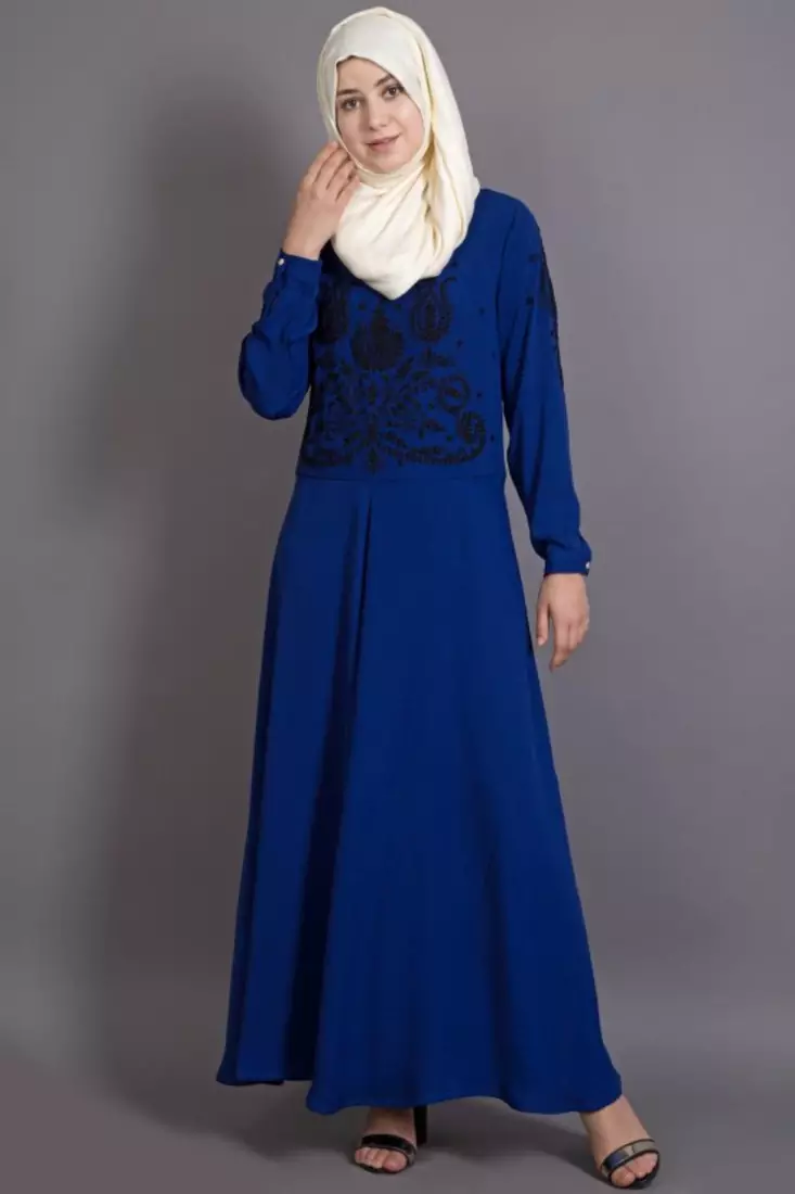Blue Crepe Embroidered Party Islamic Abaya