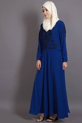 Blue Crepe Embroidered Party Islamic Abaya 2