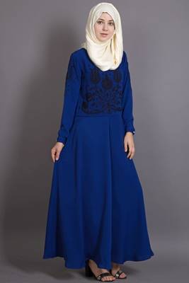Blue Crepe Embroidered Party Islamic Abaya 3