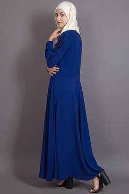 Blue Crepe Embroidered Party Islamic Abaya 4