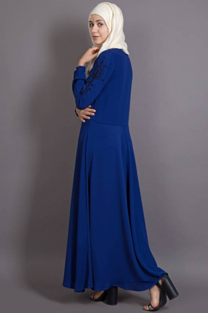 Blue Crepe Embroidered Party Islamic Abaya