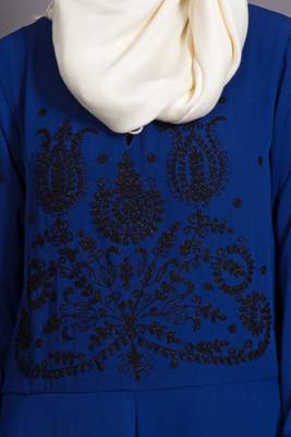 Blue Crepe Embroidered Party Islamic Abaya 5