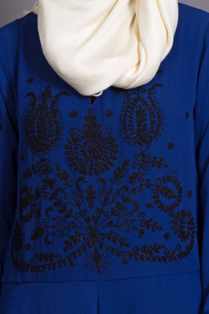 Blue Crepe Embroidered Party Islamic Abaya