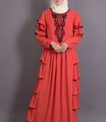 Orange Crepe Embroidered Party Islamic Abaya