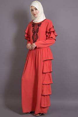 Orange Crepe Embroidered Party Islamic Abaya 2