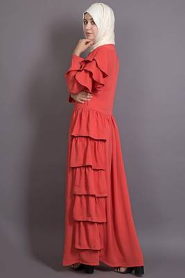 Orange Crepe Embroidered Party Islamic Abaya 4