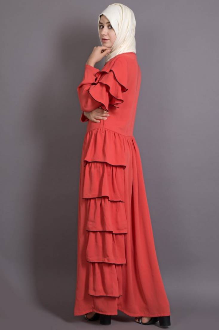 Orange Crepe Embroidered Party Islamic Abaya