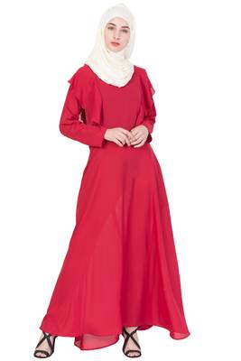 Red Poly Crepe Plain Casual Islamic Abaya 1
