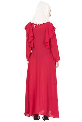 Red Poly Crepe Plain Casual Islamic Abaya 4