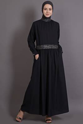 Black Poly Crepe Plain Casual Islamic Abaya 1