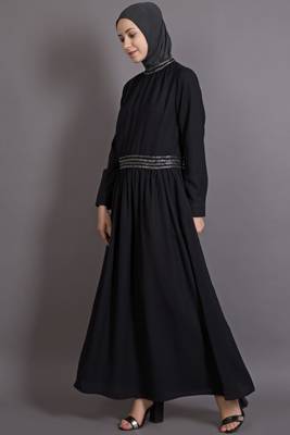 Black Poly Crepe Plain Casual Islamic Abaya 2