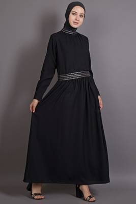 Black Poly Crepe Plain Casual Islamic Abaya 3