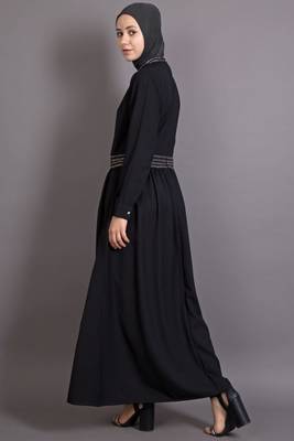 Black Poly Crepe Plain Casual Islamic Abaya 4