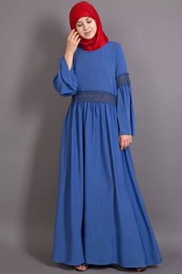 Blue Poly Crepe Plain Casual Islamic Abaya 1